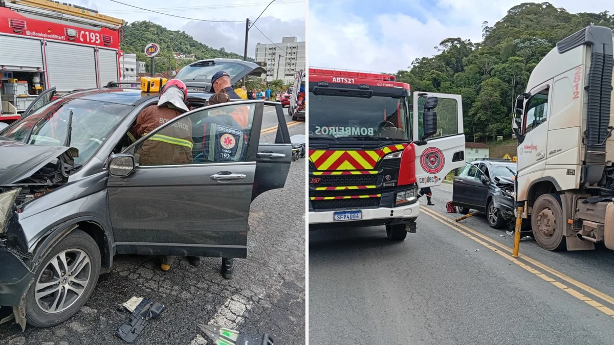 Motorista fica ferida após colisão entre carro e caminhão na BR-262 em Marechal Floriano
