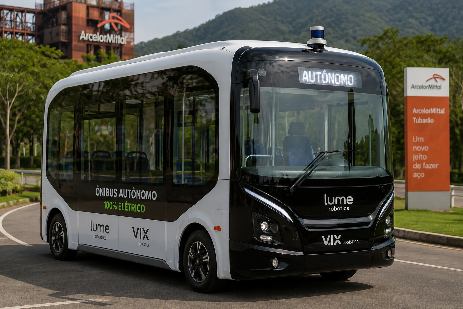 Ônibus autônomo criado no Espírito Santo inicia operação em unidade da ArcelorMittal
